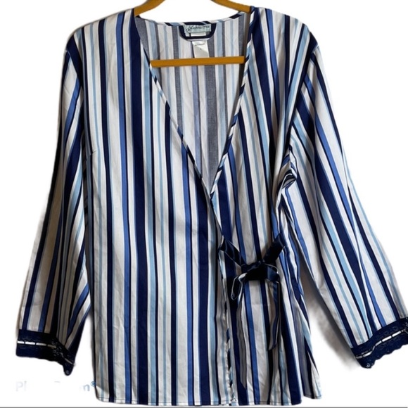 Julianna Rae Spring 2 Piece Blue Striped Pajama Set Large New Without Tags - Picture 2 of 7